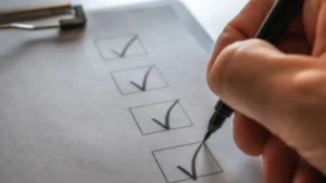 Learner driver reviewing a checklist before the driving test exam day